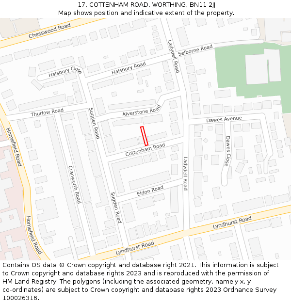 17, COTTENHAM ROAD, WORTHING, BN11 2JJ: Location map and indicative extent of plot