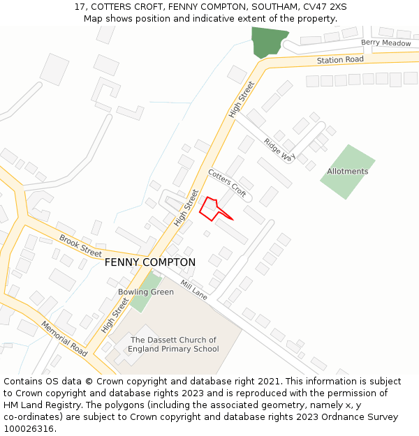 17, COTTERS CROFT, FENNY COMPTON, SOUTHAM, CV47 2XS: Location map and indicative extent of plot