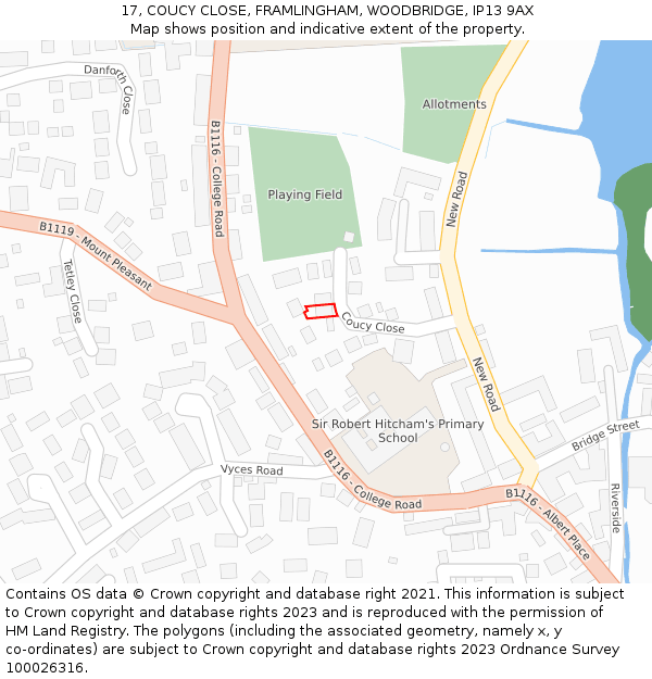 17, COUCY CLOSE, FRAMLINGHAM, WOODBRIDGE, IP13 9AX: Location map and indicative extent of plot