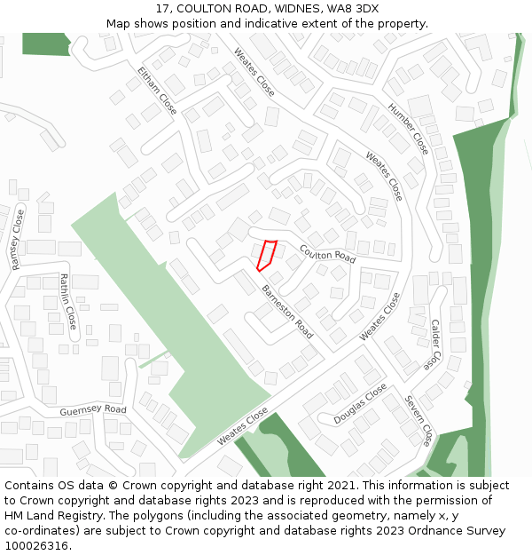 17, COULTON ROAD, WIDNES, WA8 3DX: Location map and indicative extent of plot