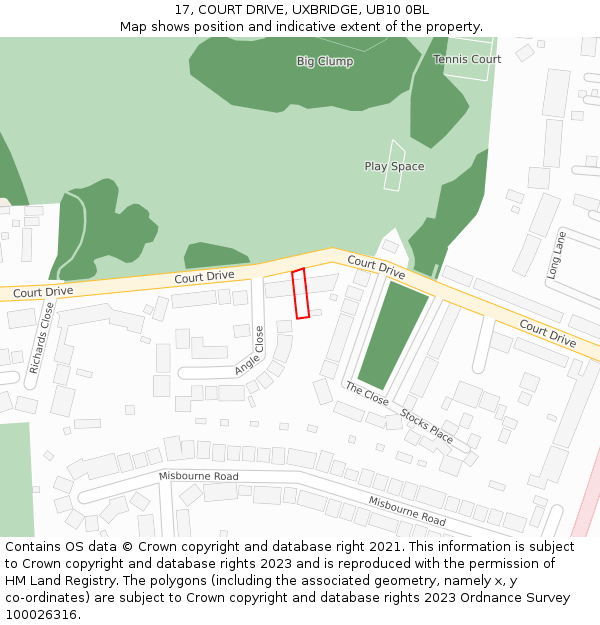 17, COURT DRIVE, UXBRIDGE, UB10 0BL: Location map and indicative extent of plot