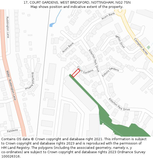 17, COURT GARDENS, WEST BRIDGFORD, NOTTINGHAM, NG2 7SN: Location map and indicative extent of plot