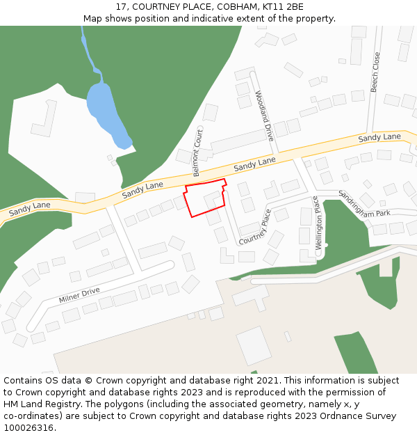 17, COURTNEY PLACE, COBHAM, KT11 2BE: Location map and indicative extent of plot