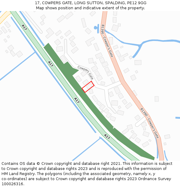 17, COWPERS GATE, LONG SUTTON, SPALDING, PE12 9GG: Location map and indicative extent of plot