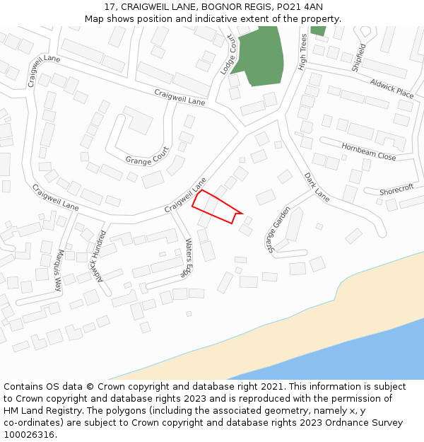 17, CRAIGWEIL LANE, BOGNOR REGIS, PO21 4AN: Location map and indicative extent of plot