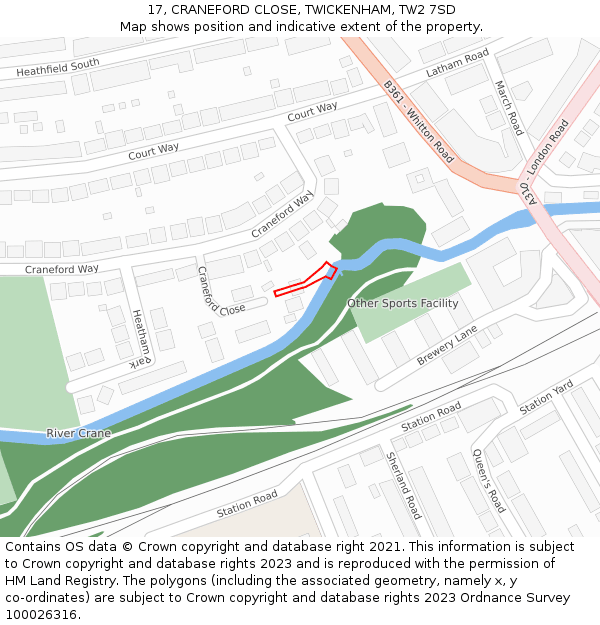 17, CRANEFORD CLOSE, TWICKENHAM, TW2 7SD: Location map and indicative extent of plot