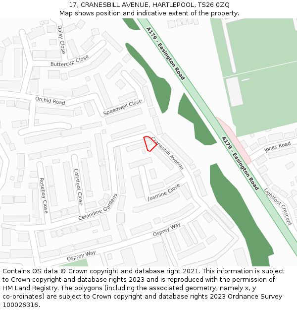 17, CRANESBILL AVENUE, HARTLEPOOL, TS26 0ZQ: Location map and indicative extent of plot