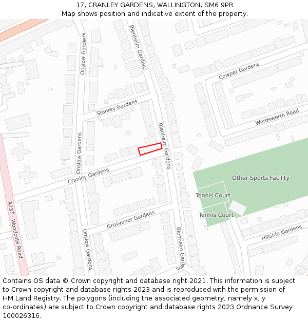 17, CRANLEY GARDENS, WALLINGTON, SM6 9PR: Location map and indicative extent of plot