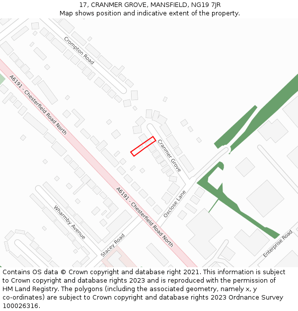 17, CRANMER GROVE, MANSFIELD, NG19 7JR: Location map and indicative extent of plot