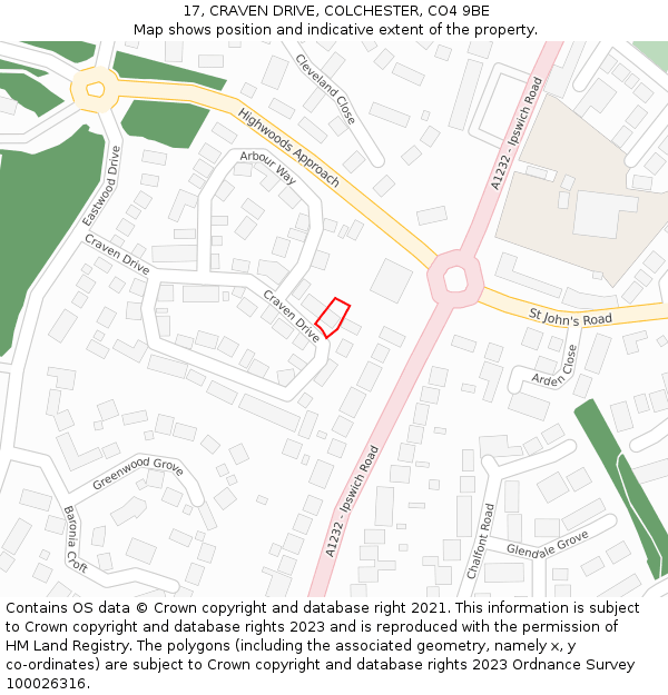 17, CRAVEN DRIVE, COLCHESTER, CO4 9BE: Location map and indicative extent of plot