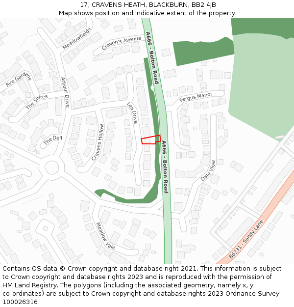 17, CRAVENS HEATH, BLACKBURN, BB2 4JB: Location map and indicative extent of plot