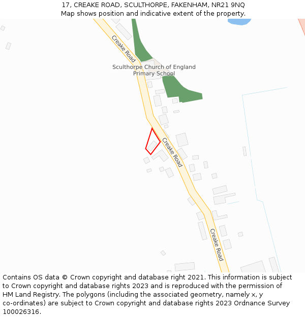 17, CREAKE ROAD, SCULTHORPE, FAKENHAM, NR21 9NQ: Location map and indicative extent of plot