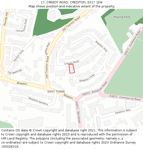 17, CREEDY ROAD, CREDITON, EX17 1EW: Location map and indicative extent of plot