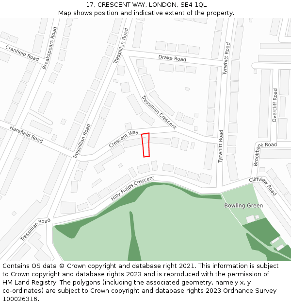 17, CRESCENT WAY, LONDON, SE4 1QL: Location map and indicative extent of plot