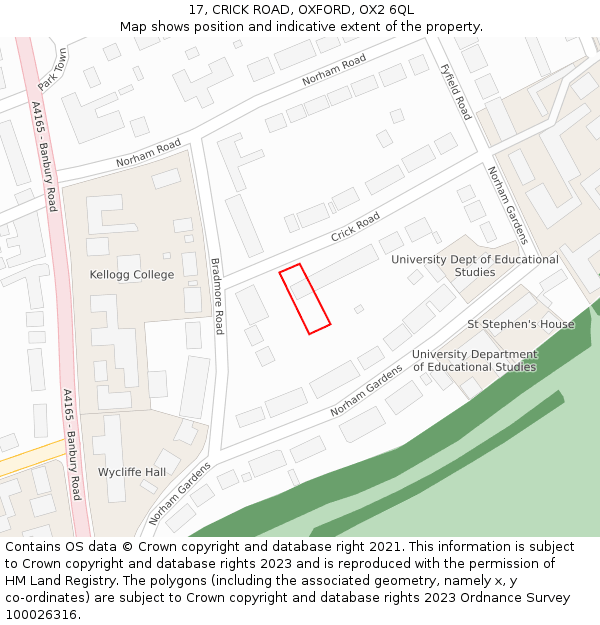 17, CRICK ROAD, OXFORD, OX2 6QL: Location map and indicative extent of plot