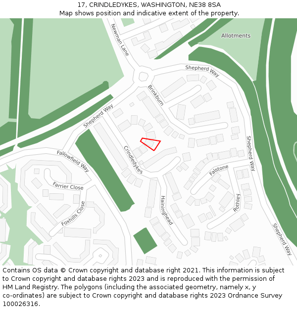 17, CRINDLEDYKES, WASHINGTON, NE38 8SA: Location map and indicative extent of plot
