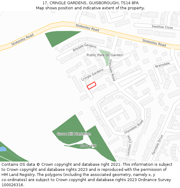 17, CRINGLE GARDENS, GUISBOROUGH, TS14 8FA: Location map and indicative extent of plot