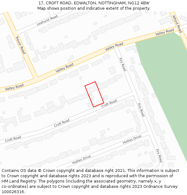 17, CROFT ROAD, EDWALTON, NOTTINGHAM, NG12 4BW: Location map and indicative extent of plot