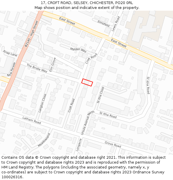 17, CROFT ROAD, SELSEY, CHICHESTER, PO20 0RL: Location map and indicative extent of plot