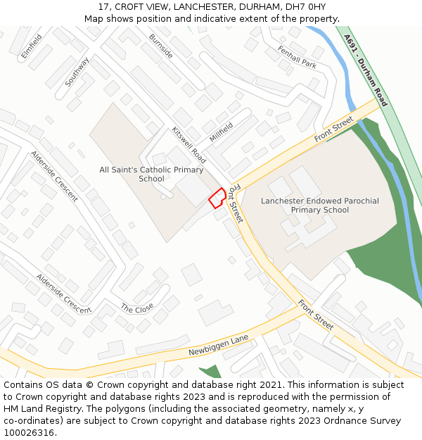 17, CROFT VIEW, LANCHESTER, DURHAM, DH7 0HY: Location map and indicative extent of plot