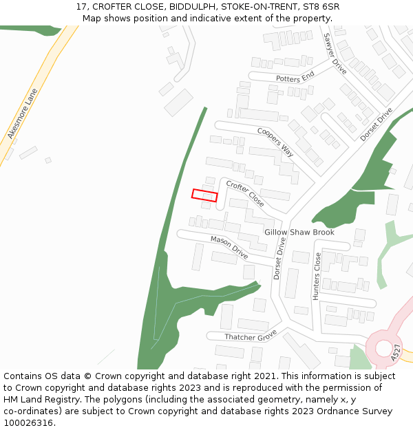 17, CROFTER CLOSE, BIDDULPH, STOKE-ON-TRENT, ST8 6SR: Location map and indicative extent of plot