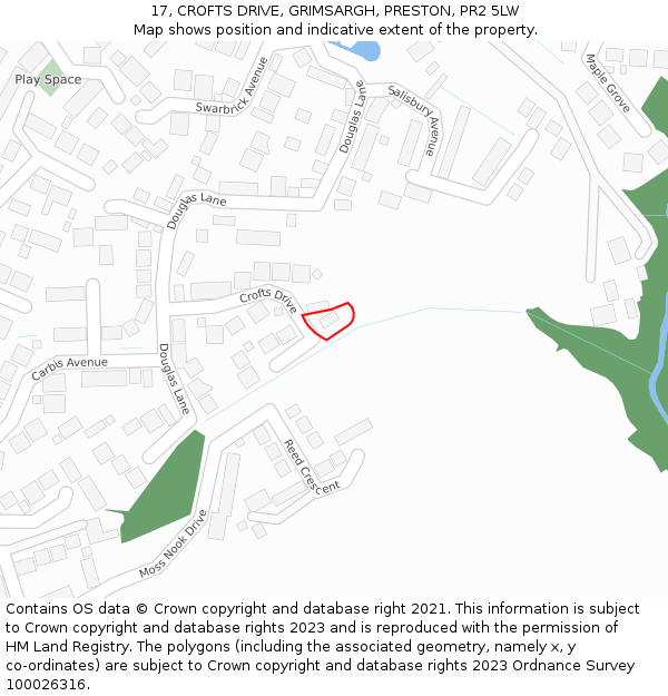 17, CROFTS DRIVE, GRIMSARGH, PRESTON, PR2 5LW: Location map and indicative extent of plot