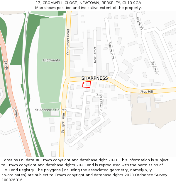 17, CROMWELL CLOSE, NEWTOWN, BERKELEY, GL13 9GA: Location map and indicative extent of plot