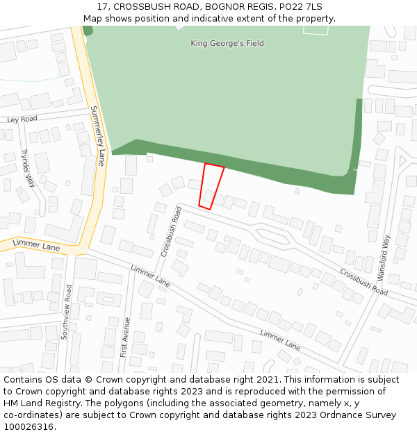 17, CROSSBUSH ROAD, BOGNOR REGIS, PO22 7LS: Location map and indicative extent of plot