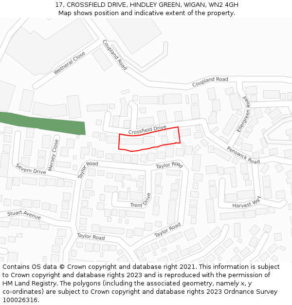 17, CROSSFIELD DRIVE, HINDLEY GREEN, WIGAN, WN2 4GH: Location map and indicative extent of plot