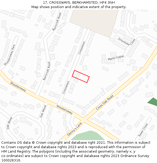 17, CROSSWAYS, BERKHAMSTED, HP4 3NH: Location map and indicative extent of plot
