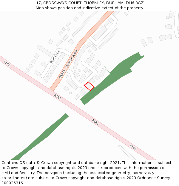 17, CROSSWAYS COURT, THORNLEY, DURHAM, DH6 3GZ: Location map and indicative extent of plot