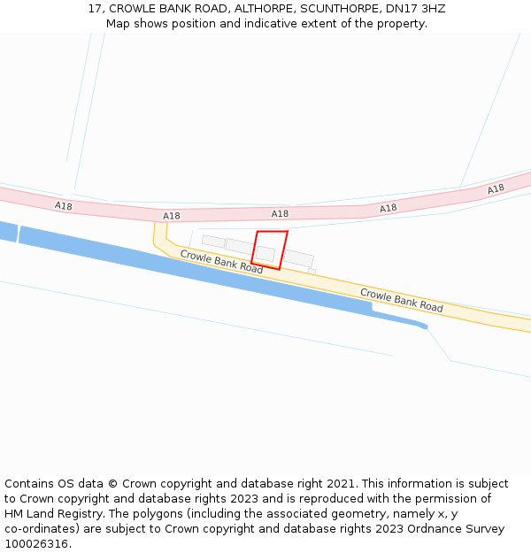 17, CROWLE BANK ROAD, ALTHORPE, SCUNTHORPE, DN17 3HZ: Location map and indicative extent of plot