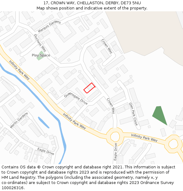 17, CROWN WAY, CHELLASTON, DERBY, DE73 5NU: Location map and indicative extent of plot