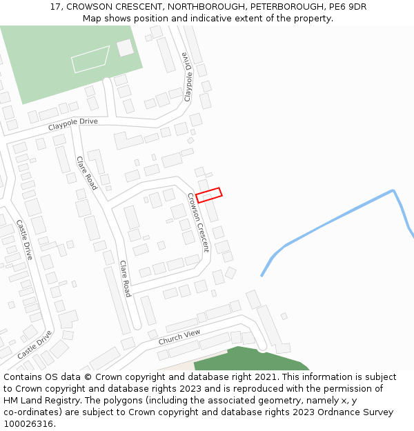 17, CROWSON CRESCENT, NORTHBOROUGH, PETERBOROUGH, PE6 9DR: Location map and indicative extent of plot