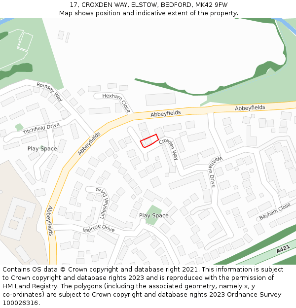 17, CROXDEN WAY, ELSTOW, BEDFORD, MK42 9FW: Location map and indicative extent of plot