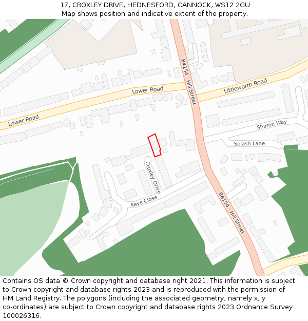 17, CROXLEY DRIVE, HEDNESFORD, CANNOCK, WS12 2GU: Location map and indicative extent of plot