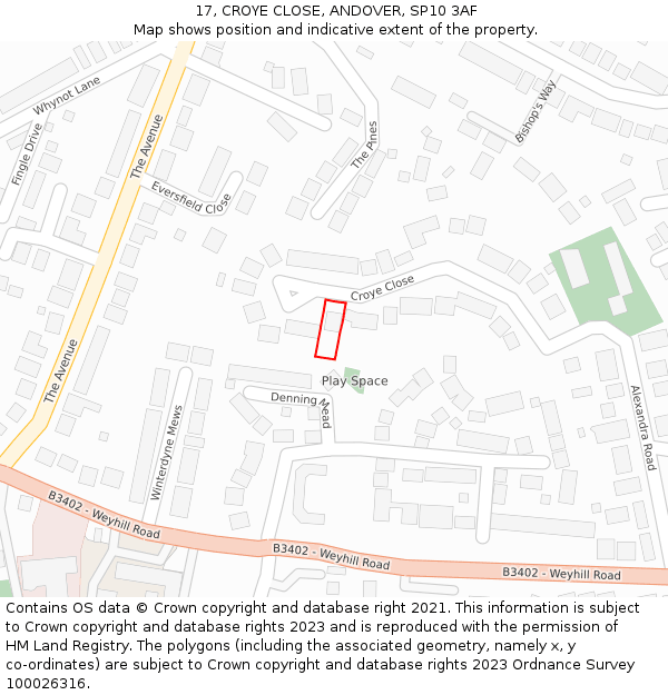 17, CROYE CLOSE, ANDOVER, SP10 3AF: Location map and indicative extent of plot