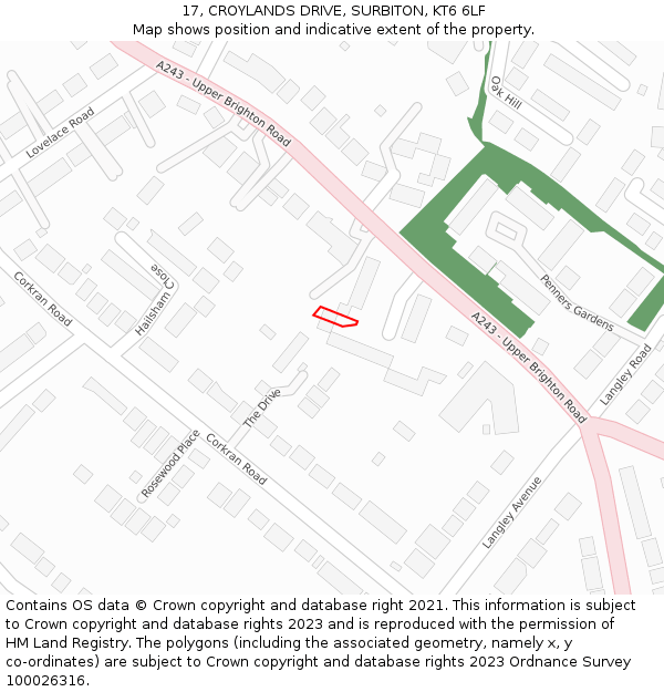 17, CROYLANDS DRIVE, SURBITON, KT6 6LF: Location map and indicative extent of plot