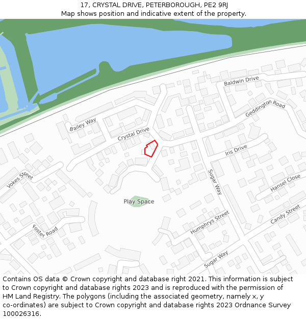 17, CRYSTAL DRIVE, PETERBOROUGH, PE2 9RJ: Location map and indicative extent of plot