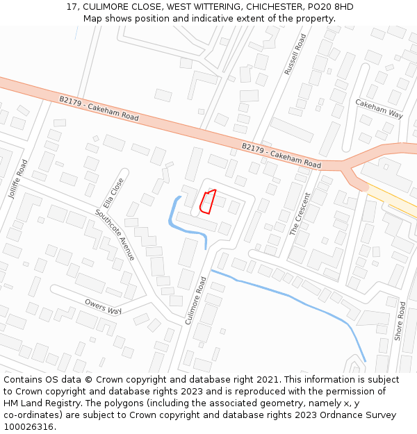 17, CULIMORE CLOSE, WEST WITTERING, CHICHESTER, PO20 8HD: Location map and indicative extent of plot
