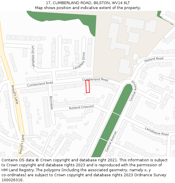 17, CUMBERLAND ROAD, BILSTON, WV14 6LT: Location map and indicative extent of plot