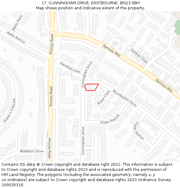 17, CUNNINGHAM DRIVE, EASTBOURNE, BN23 6BH: Location map and indicative extent of plot