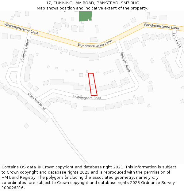 17, CUNNINGHAM ROAD, BANSTEAD, SM7 3HG: Location map and indicative extent of plot