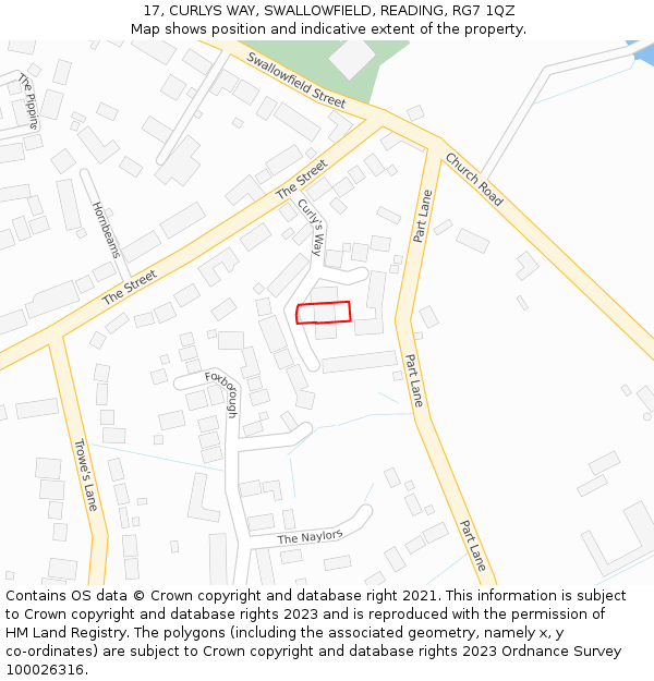 17, CURLYS WAY, SWALLOWFIELD, READING, RG7 1QZ: Location map and indicative extent of plot