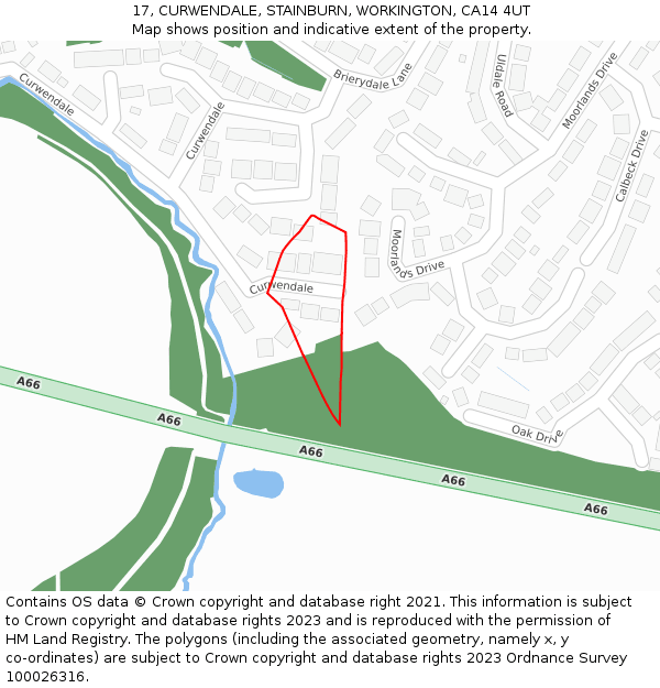 17, CURWENDALE, STAINBURN, WORKINGTON, CA14 4UT: Location map and indicative extent of plot