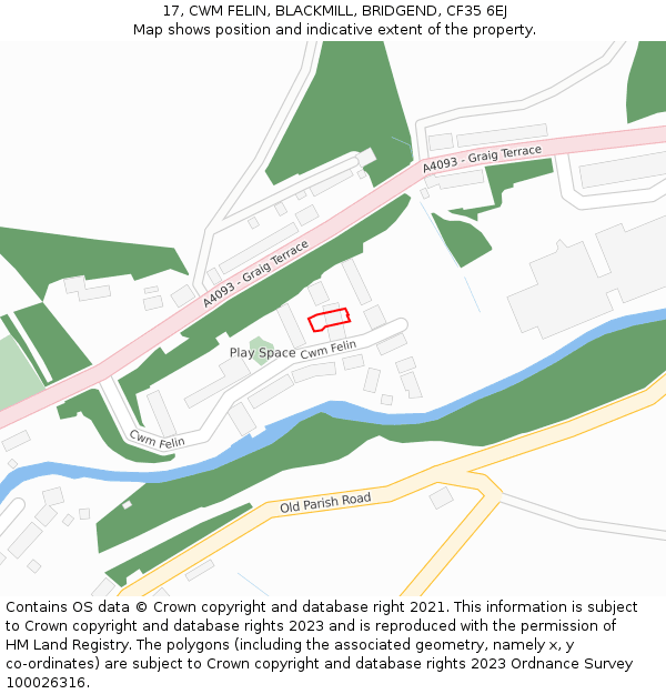 17, CWM FELIN, BLACKMILL, BRIDGEND, CF35 6EJ: Location map and indicative extent of plot
