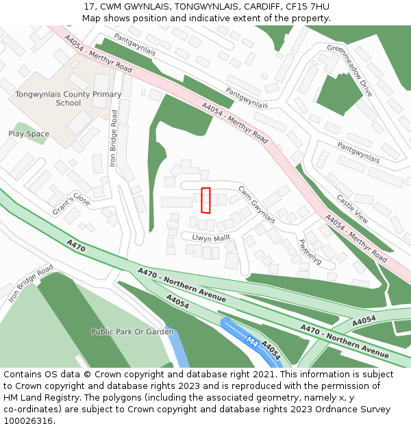 17, CWM GWYNLAIS, TONGWYNLAIS, CARDIFF, CF15 7HU: Location map and indicative extent of plot