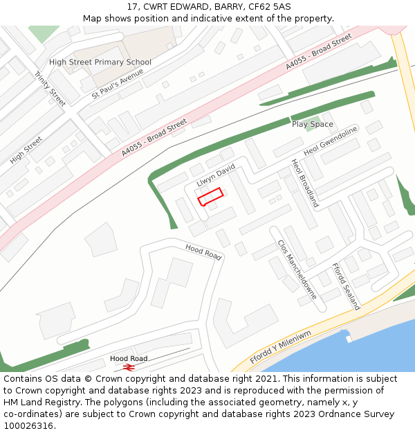 17, CWRT EDWARD, BARRY, CF62 5AS: Location map and indicative extent of plot