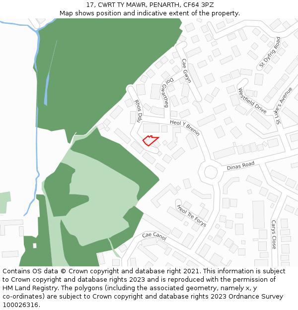 17, CWRT TY MAWR, PENARTH, CF64 3PZ: Location map and indicative extent of plot