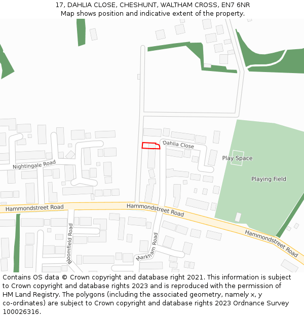 17, DAHLIA CLOSE, CHESHUNT, WALTHAM CROSS, EN7 6NR: Location map and indicative extent of plot